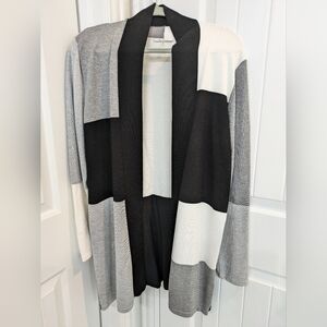 Super soft black, white gray color block open front cardigan